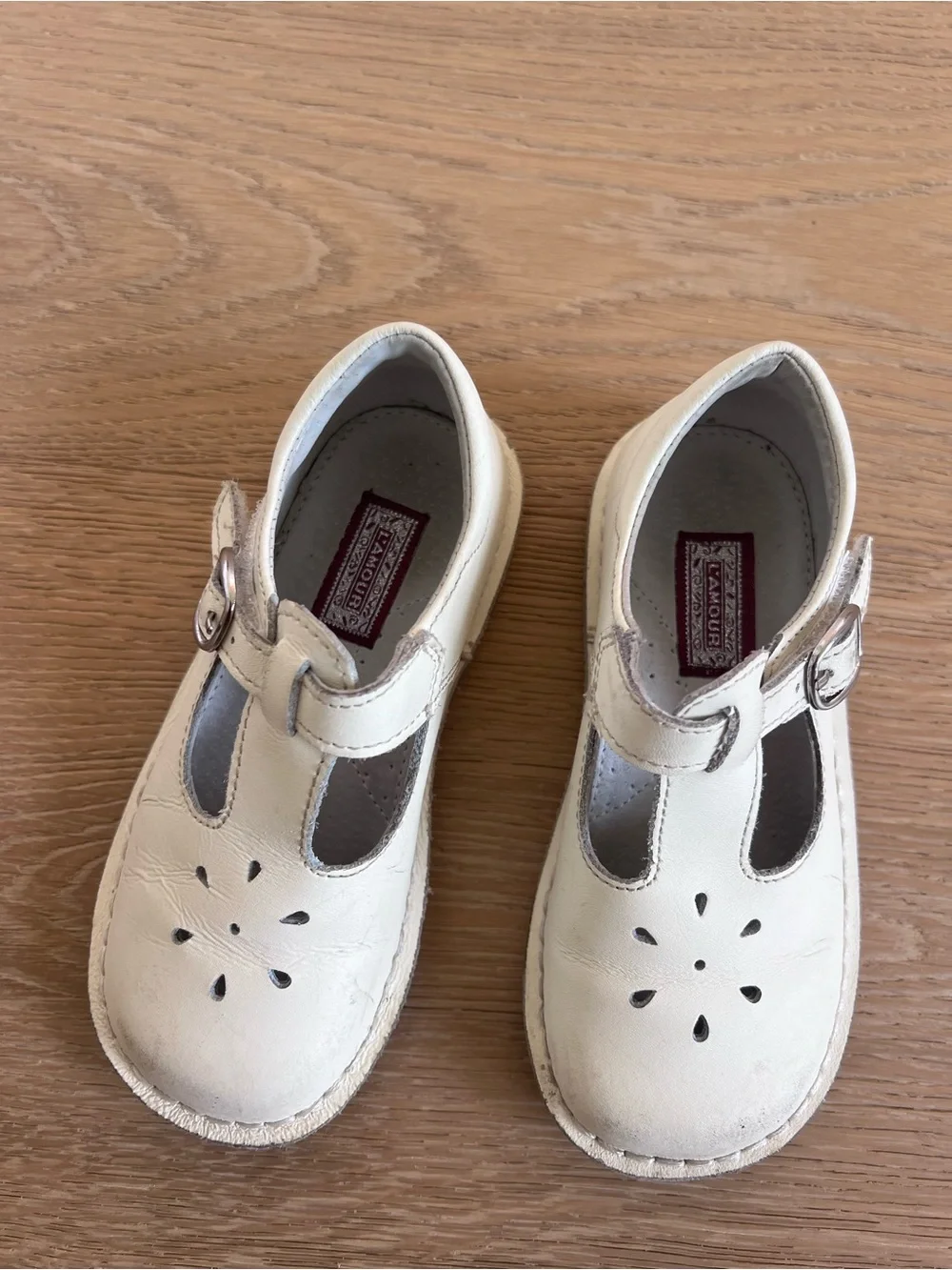 L'Amour Cream Mary Jane T-Strap Girls Shoes